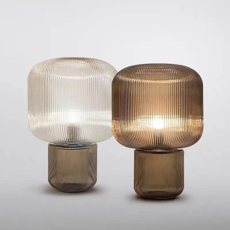 Minimalist Amber Vertical Glass Pirum Table Lamp for Hall Study Bedroom Mushroom Lamp Hotel Bedside Small Ambient Desk Lamp