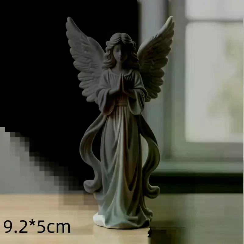 3D Printed Praying Angel Statue Guardian Angel Figurine White Gold Religious Sculpture For Home Altar Decor