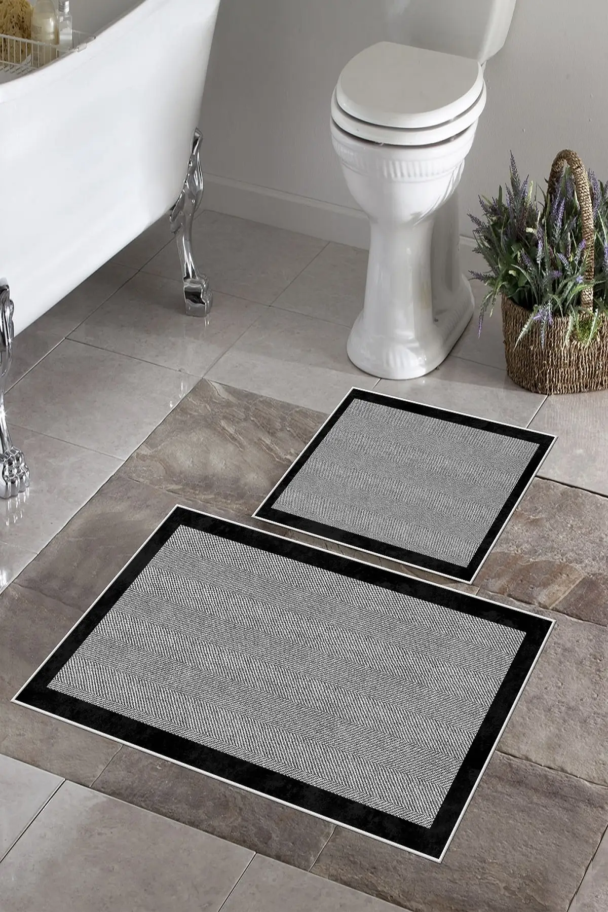 Washable Set of 2 Super Absorbent Floor Anti Slip Quick Drying Bathroom Mat Floor Carpet Easy To Clean