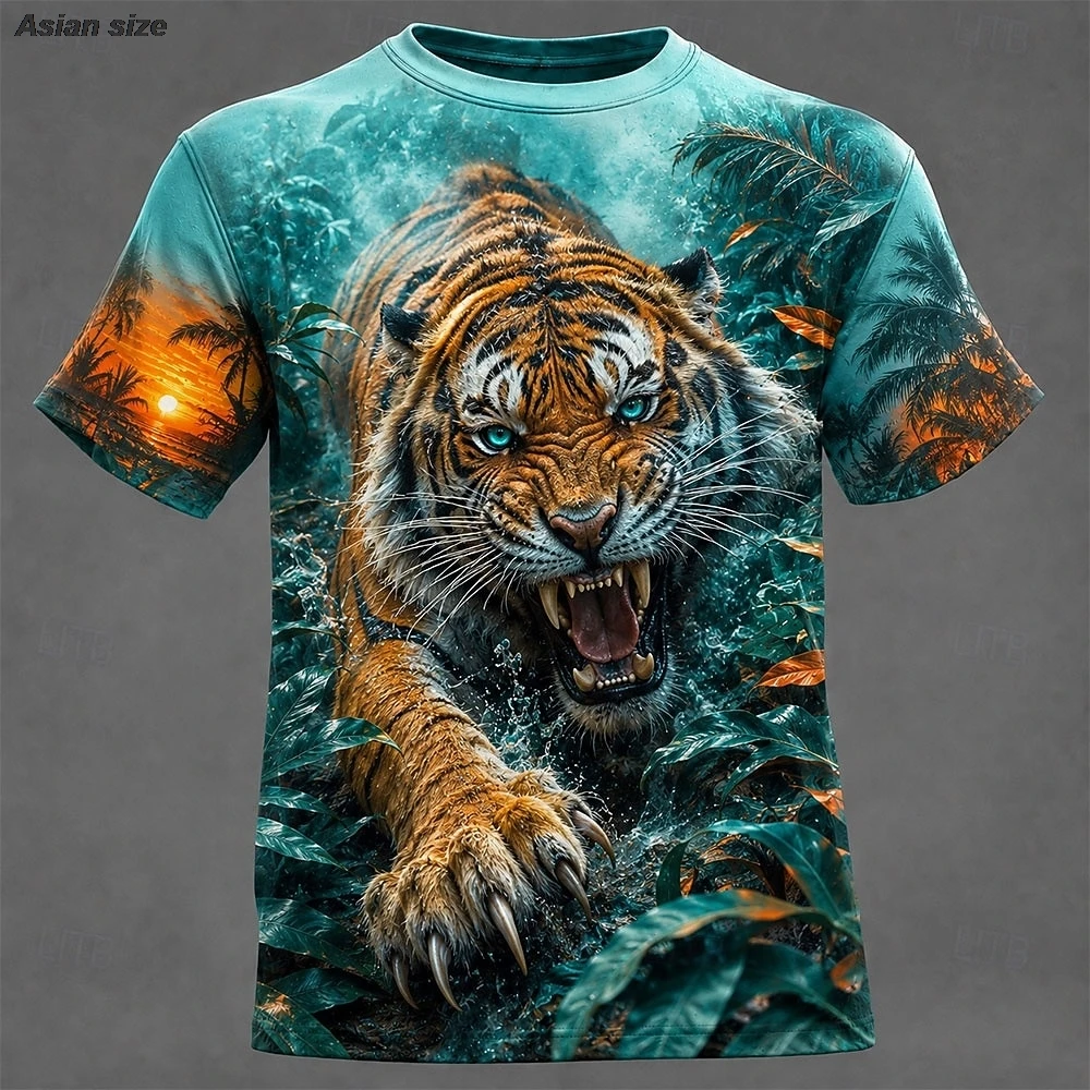 Men's Animal Wolf Tiger Funny Duck T Shirt Short Sleeve 3D Print O-Neck Exaggerated Designer Party Holiday