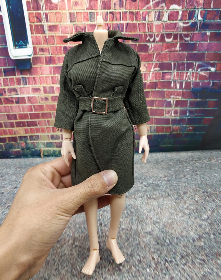 Manteau militaire long pour figurine d'action, coupe-vent, modèle de robe, document vert, beurre, femme, mode, échelle 1/6, 12 po