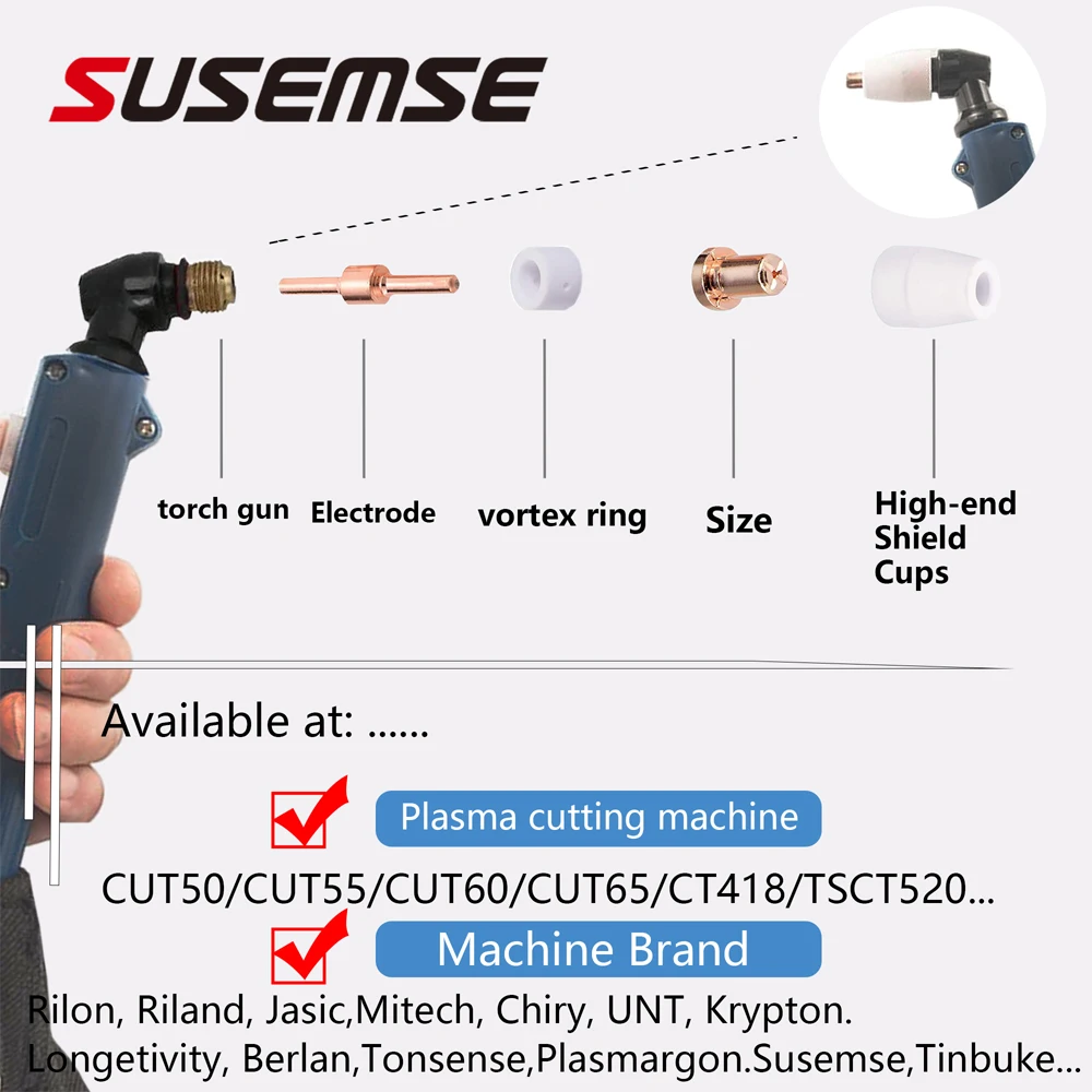 【Susemse】 100 pcs plasma cutter consumables for PT31 CUT-40/45/50 plasma cutter accessory kit nozzle electrode standard tip prot