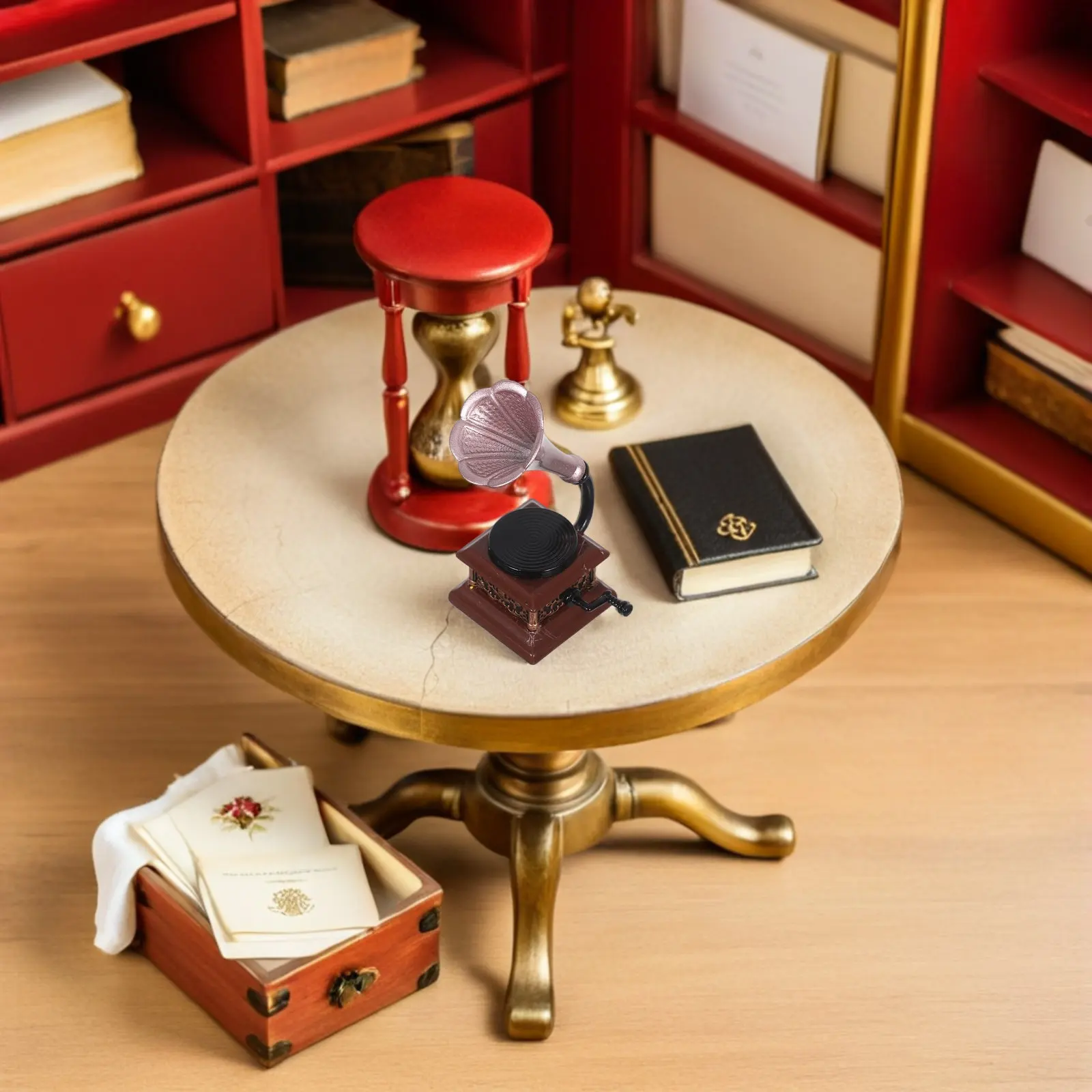 

Vintage Phonograph Miniature Record Player for Dollhouse Decor Retro Music Room Furniture Tiny Musical Instrument Ornament