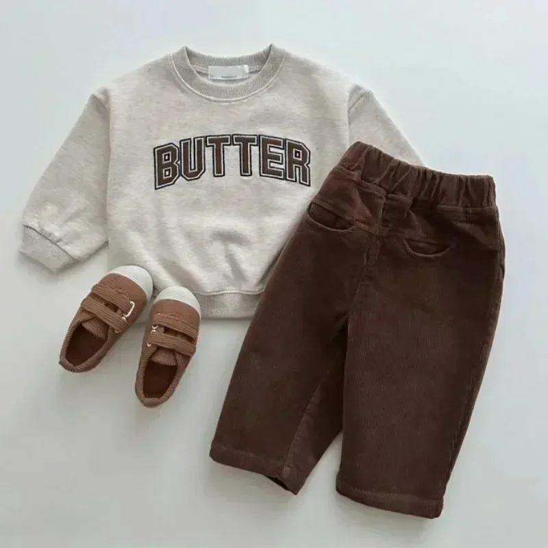 2024 Autumn New Infant Long Sleeve Pullover Baby Letter Print Top Clothes Children Casual Sweatshirt Toddler Boy Girl Outerwears