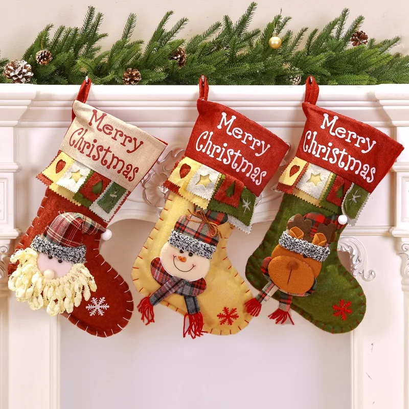 Christmas Stockings Set Large Capacity Christmas Ornament Sock Plush Santa Claus/Snowman/Bear/Elk for Home Classroom Party - Image 2
