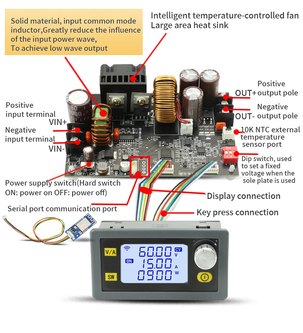 Module abati eur XY6015L CNC, alimentation régulée CC réglable, ions volcanet maintenance de courant constant, 15A, 900W