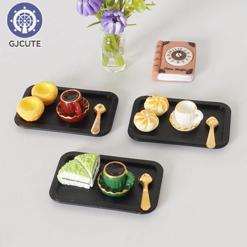 Decoración de escena de té de la tarde, casa de muñecas en miniatura, bandeja de café Dim Sum, juego de cocina, Mini comida para muñeca Blyth, accesorios de juguete, 5 uds.