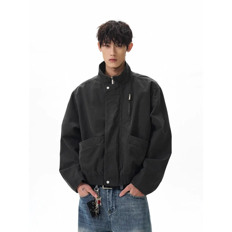 

Men's Vintage Jacket Baggy Casual Spring and Autumn Stand Collar New in Pilot Jacket American Style Fashion Short Work Jacket