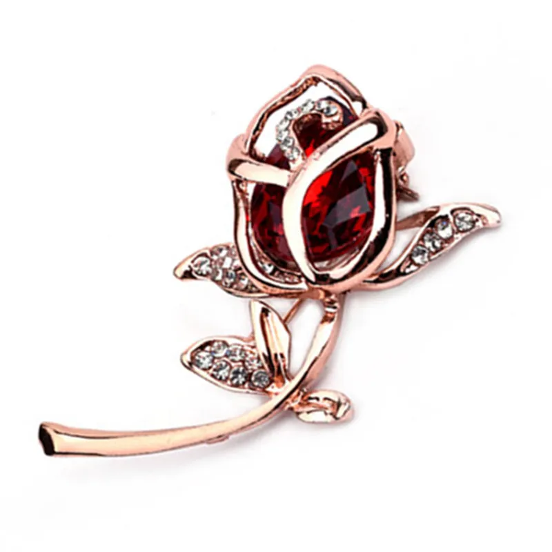 Red Rose Brooches Opal Stone Flower Brooch For Women Fashion Rhinestone Suit Pins Clothing  Jewelry Accesorios Mujer Gifts