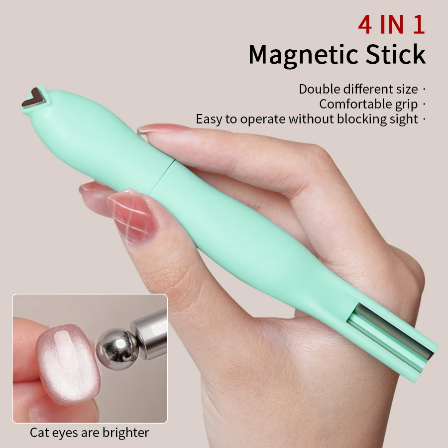 RSNAIL 4 in 1 Cat Eye Nail Magnet 3D Love Heart Nail Magnet Tool Green Multifunctional Nail Magnetic Stick for DIY Gel Polishing