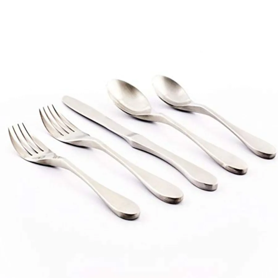 

Матовый набор столовых приборов из 20 предметов, серебристый, для столовой, из прочной нержавеющей стали с гладкой матовой отделкой, идеально подходит для современной кухни
