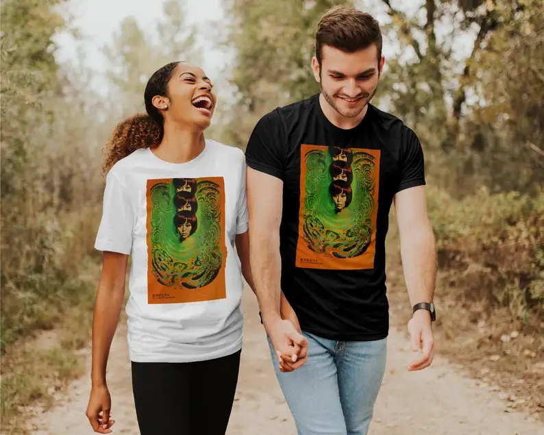 The Orange Pill | Vintage Chinese Sci-Fi Adventure Movie Poster T-Shirt, Retro Trippy Psychedelic Maximalist Graphic Tee