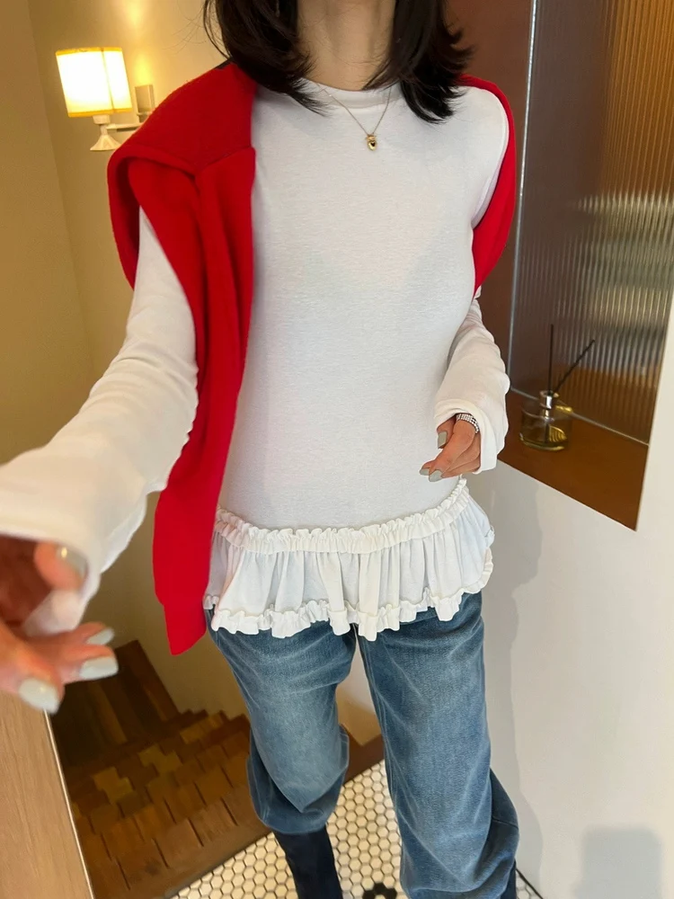 伸縮性のあるロングスリーブ、無地のレースベース、女性用スリムフィット、ラウンドネック、オーバーヘッド、冬用Tシャツ、快適で通気性のあるポリ...