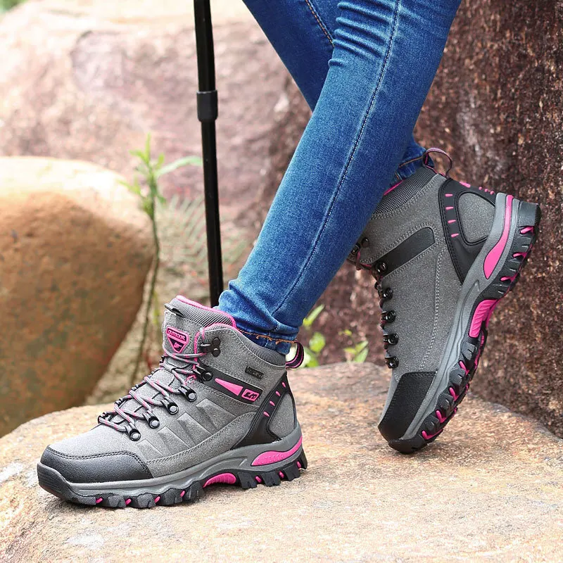 New Leather Men Hiking Shoes Women Wear-resistant Outdoor Ankle Boots Couple Sport Shoes Male Climbing Trekking Hunting Sneakers