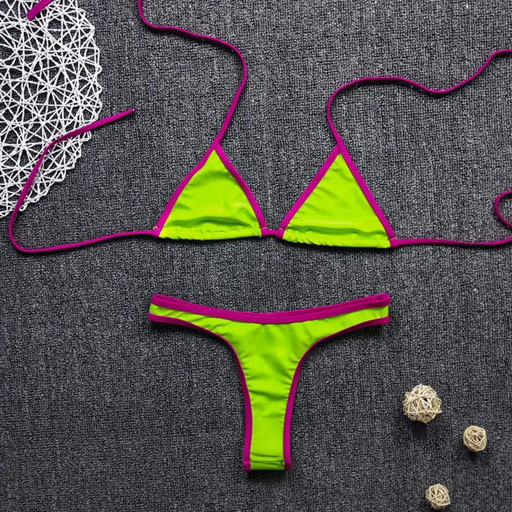 Women Sexy Lingerie Bar Set Swimsuit Triangle Halter Thong Bikinis Sets Ladies Beach Bikini Swimwears Breathable Underwear