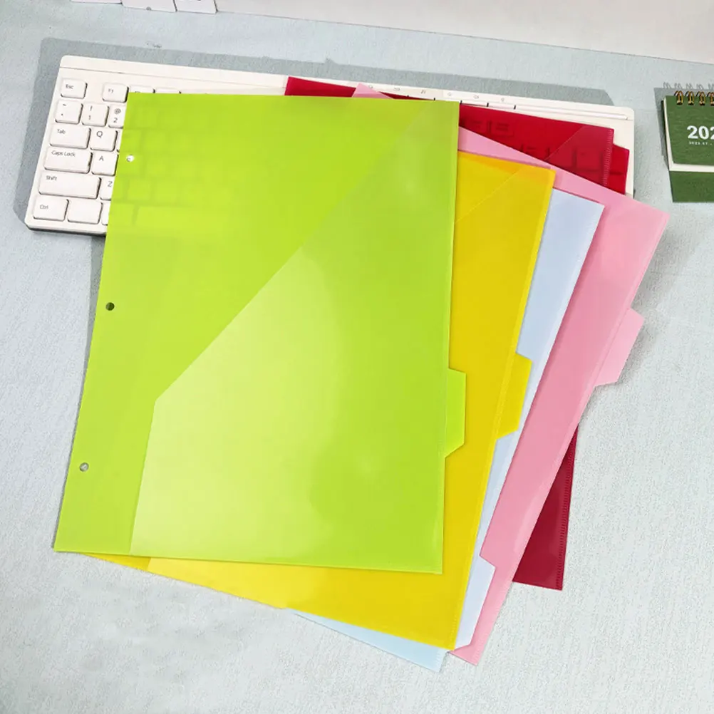 5pcs Plastic Binder Tabs Clear A4 Size Folder With Pockets Three-Hole Index Pages Binder Dividers With Tabs Pockets Pastel