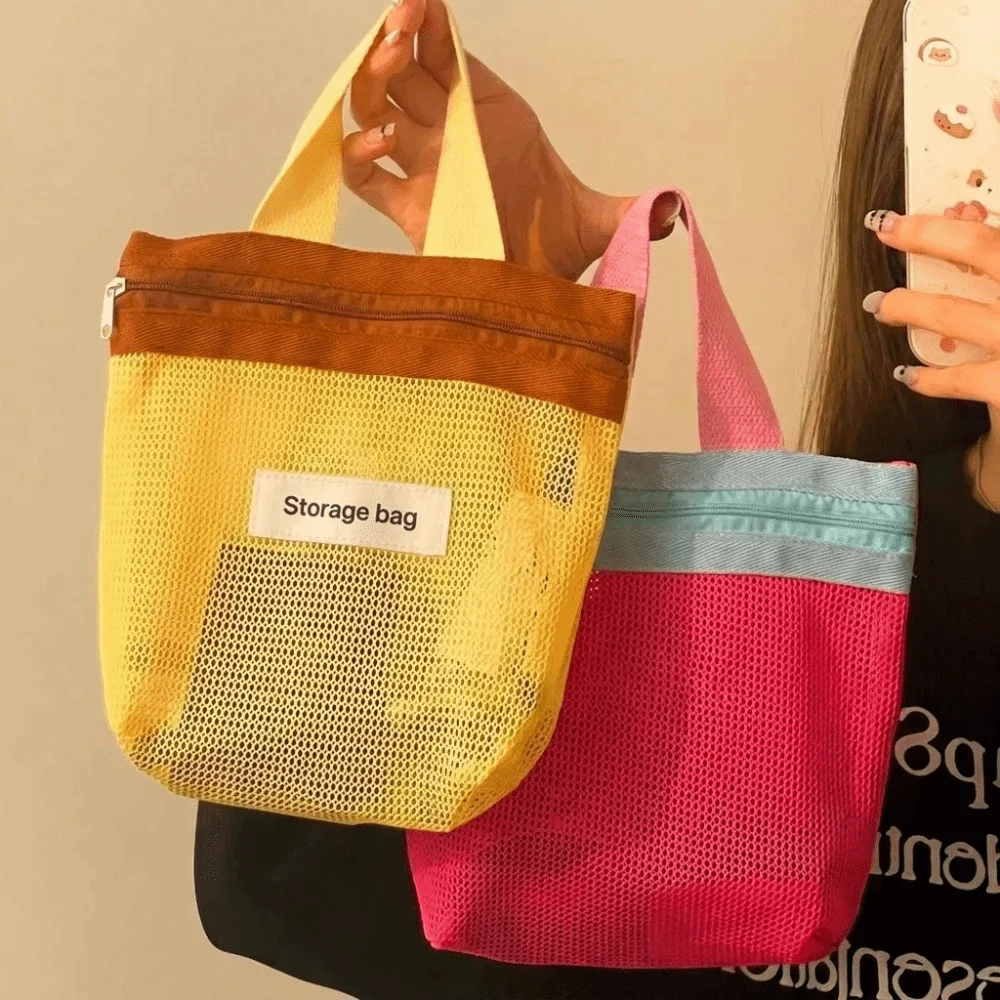 Large Capacity Mesh Makeup Bag Transparent Drain Holes Shower Organizer Portable Breathable Vibrant Bright Color Bag Swimming
