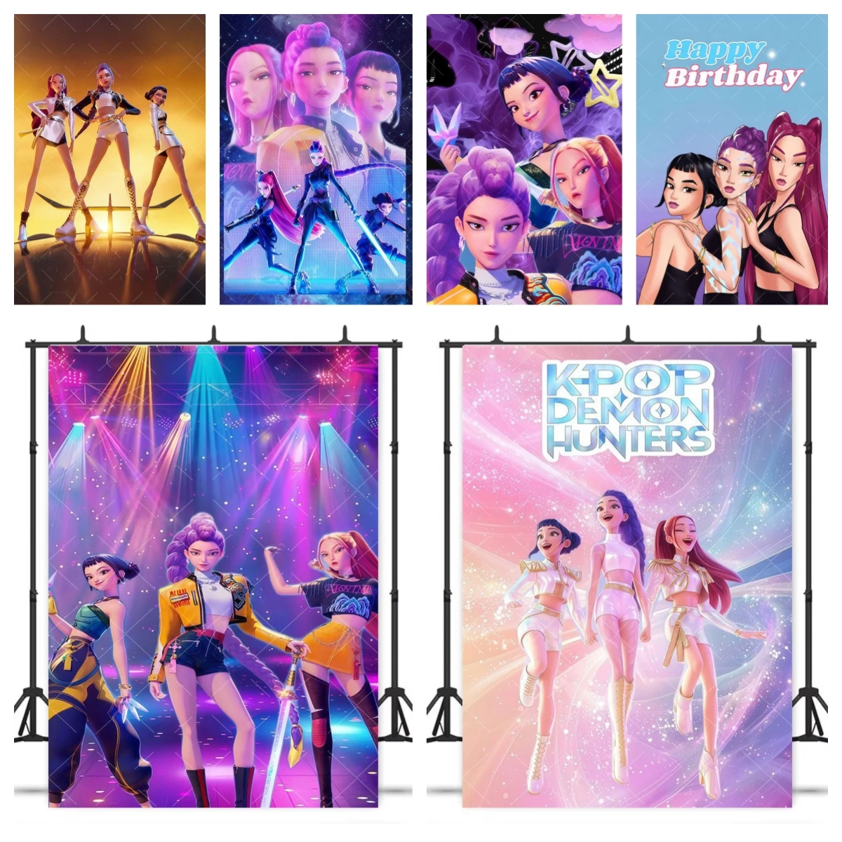 

KPop Girl Demoned Hunters Adult Birthday Party Decoration Backdrop Girl Cake Table Decor Background Poster Baby Shower Supplies