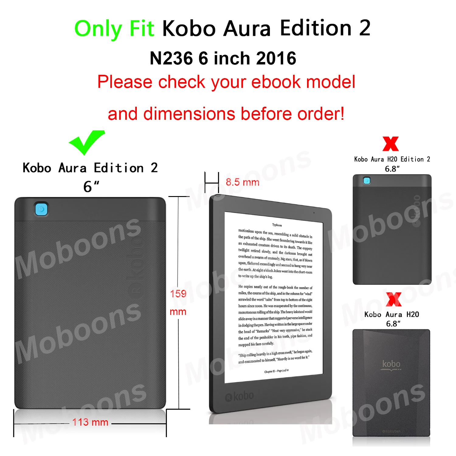Leather Case for KOBO AURA  EDITION 2 Cover 6 Inch N236 eReader Ebook Funda Capa Folio Magnetic Auto Wake Sleep Print Book Cover