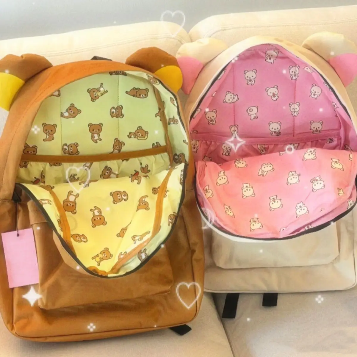 Cartoon Rilakkumas Backpack Kawaii Korilakkuma Embroidery Waterproof Nylon Backbag Large Capacity Girls Boys Student School Bag