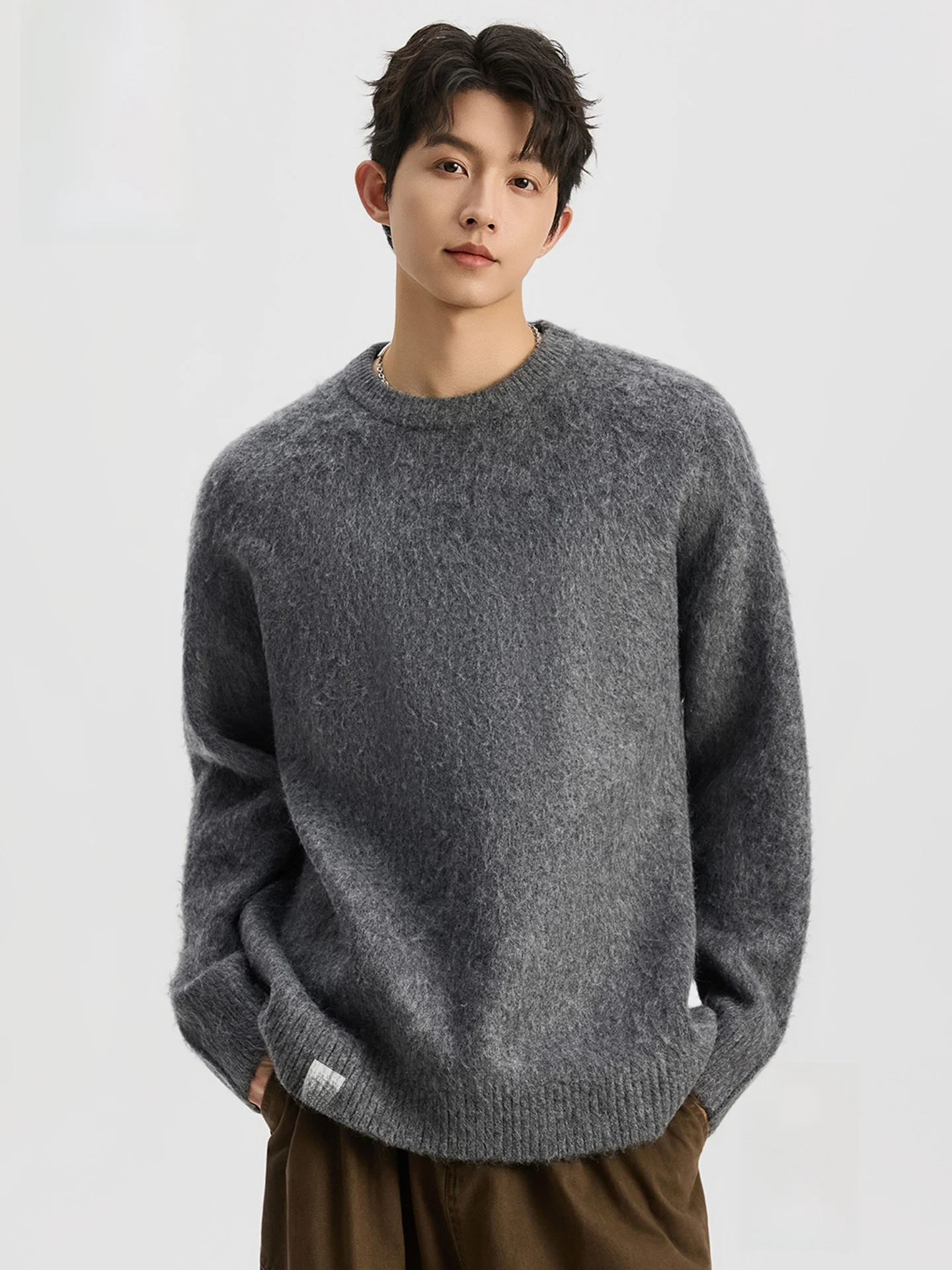 

Men's American Sle round Ne Knitwear Soft Faux Camere Retro Autumn Winter Sweater Comfortable Loose Fit
