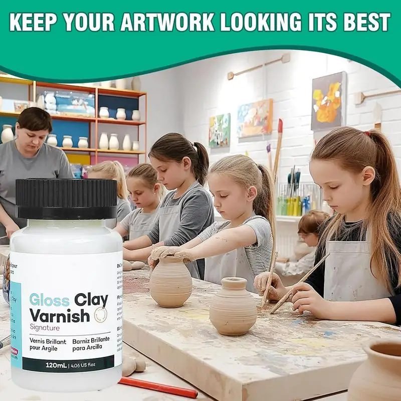 120ML Gloss Varnish For Air Dry Clay Glaze Clay Gloss Clay Varnish High Gloss Varnish Long-Lasting Multiusing Glossy