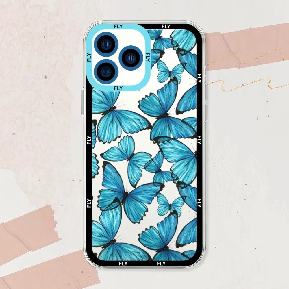 Art Colourful Butterfly Phone Case For Samsung  A52 A53 A70 A71 A72 A73 A80 A91 S Transparent Border Shell