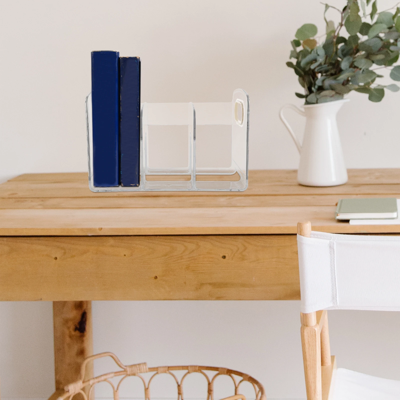 

Acrylic Transparent Bookends Desk ganizer 3 Compartments Construction Simple Storage Boxes Multi Function Book End H