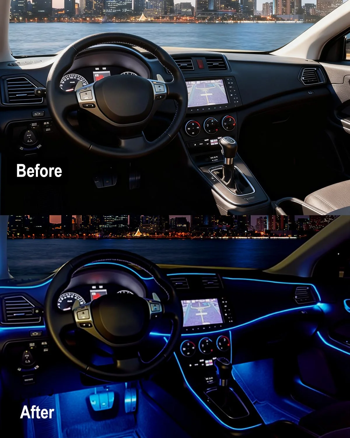 أضواء شريط LED للسيارة الداخلية، مجموعات الإضاءة المحيطة مع تطبيق USB للتحكم بالبلوتوث، مزامنة الموسيقى الألياف البصرية السيارات الداخلية Ne