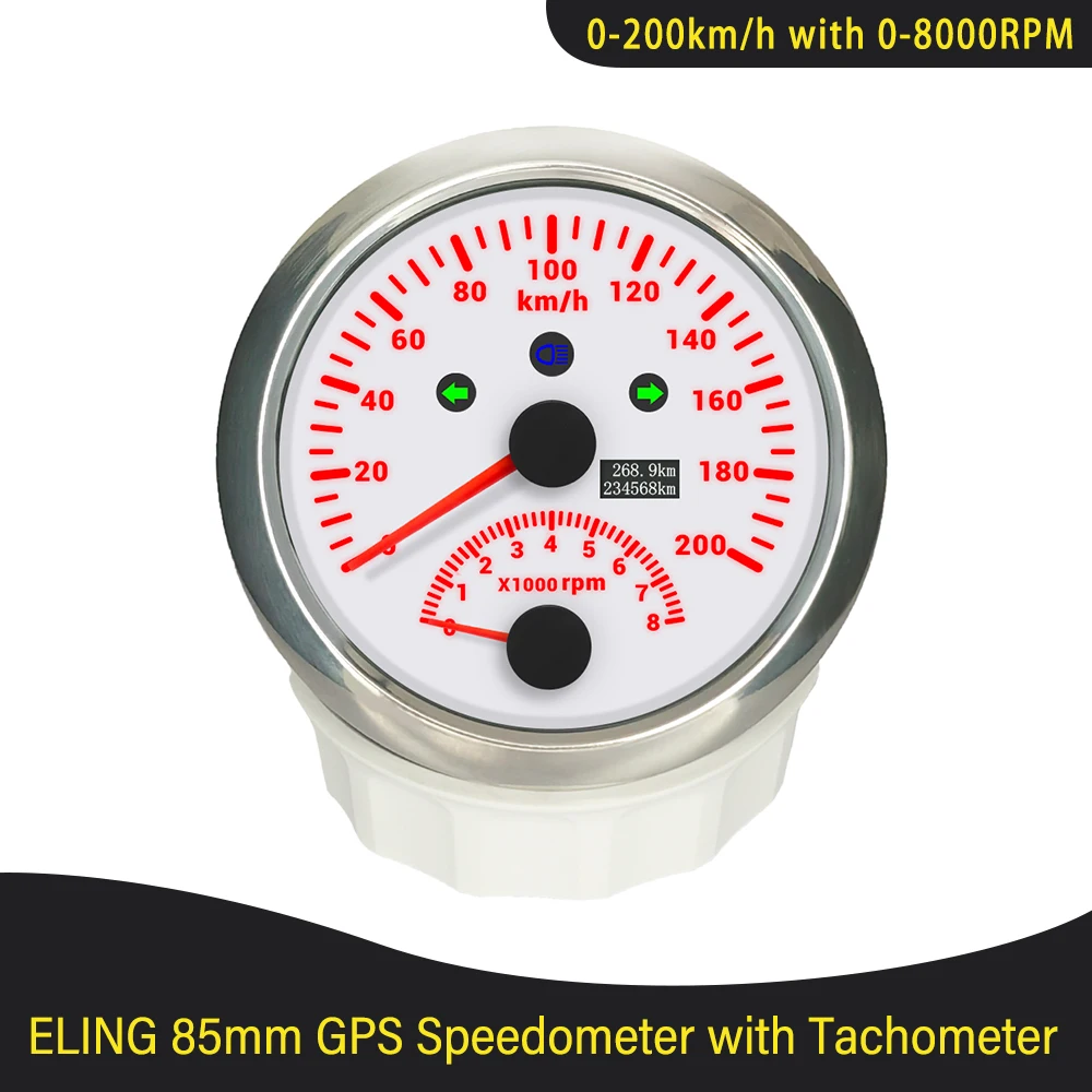 

Новейший универсальный 85 мм GPS-спидометр 120 км/ч 0-200 км/ч с тахометром 0-8000 об/мин 12 В/24 В с красной подсветкой для автомобиля, яхты, грузовика