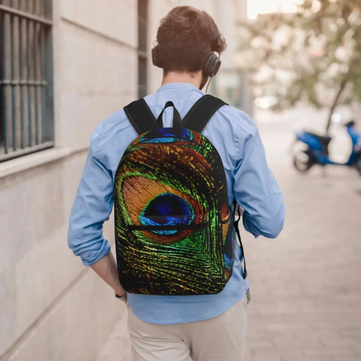 

Peacock Feather Backpack Boys Girls BookBag Kids School Bag Laptop Shoulder Bags for Men Women