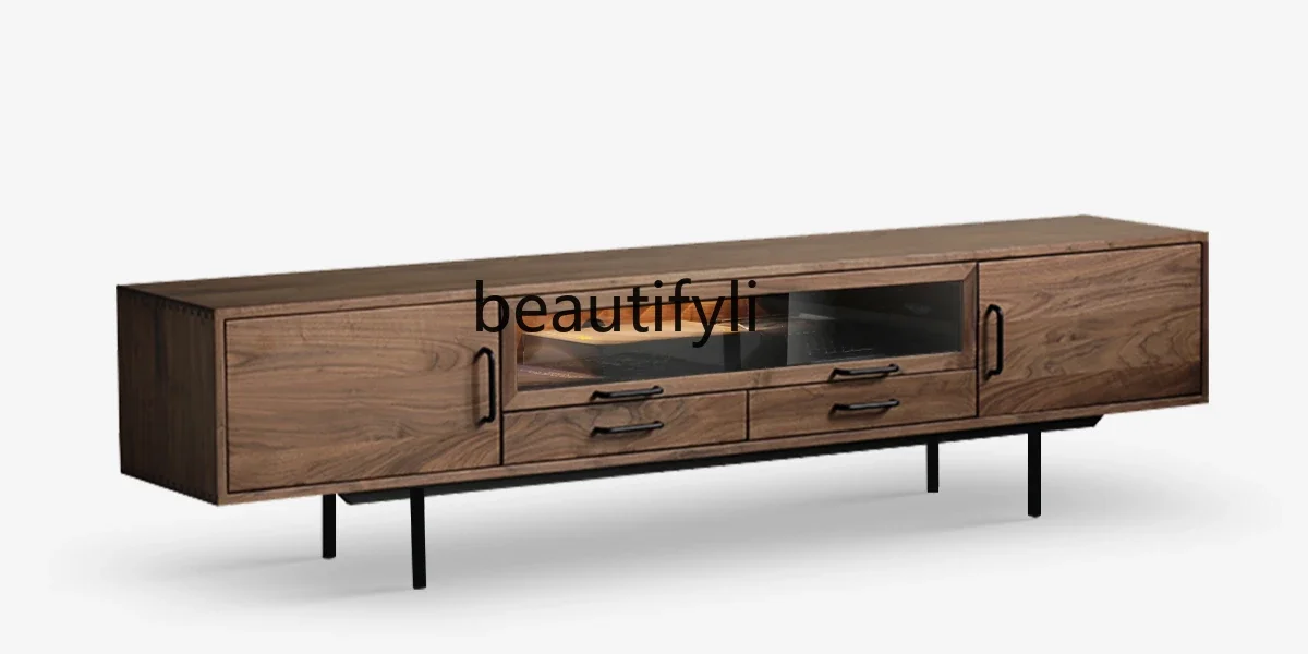 

North American black walnut TV cabinet, Nordic simple TV cabinet floor-to-ceiling all solid wood household minimalism