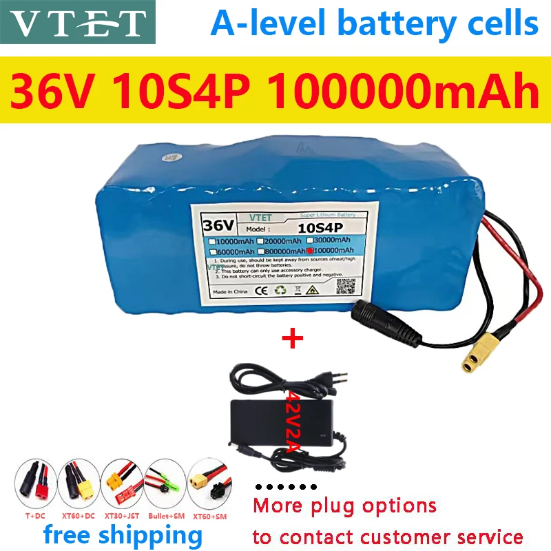 

New 36V 10S4P 20Ah High Capacity Battery Pack 1000W High Power Battery 100000mAh Ebike High Quality DIY BMS+42V2A Charger