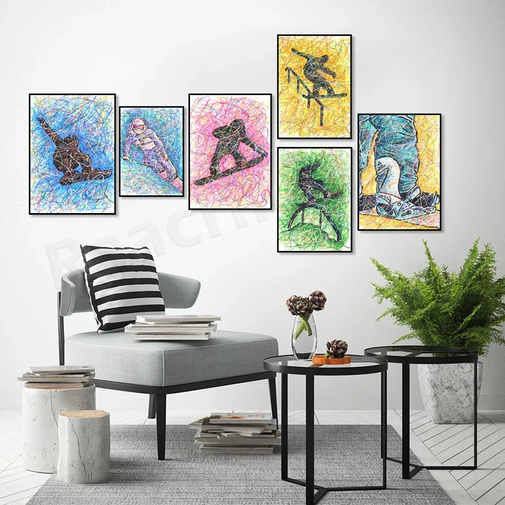 Graffiti Snowboard Art Poster - Nordic Wall Painting Decoration for Extreme Sports Lovers Gift Idea Snowboard Line Design
