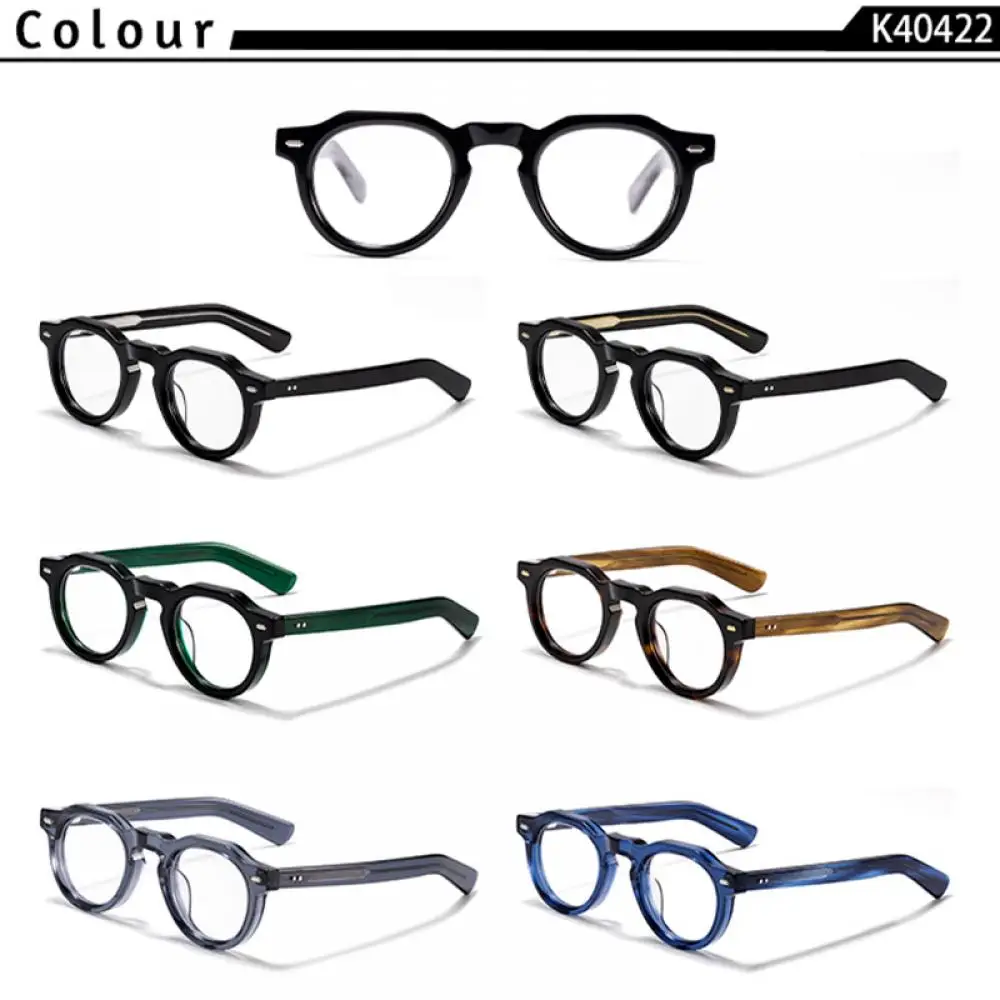 CATERSIDE Neue Retro Herren-Brille mit Flachspiegel, Premium-Acetat, runder dicker Rahmen, Damen-Business-Freizeit-Modebrille – Detail 3