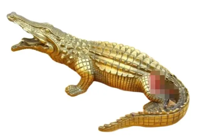 

22CM Nice Bronze Brass Alligator Crocodile Statue Figure 9"Long