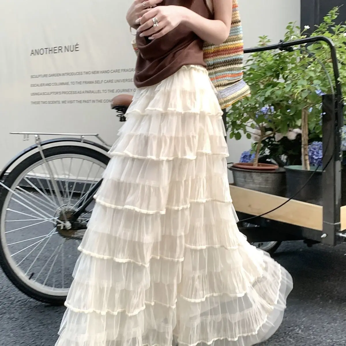 

Spring Summer Autumn 2025 New Sle Women's Puffy Cake Skirt High Waist Long Slimming f-length Net Gown Korean Sle Polye...