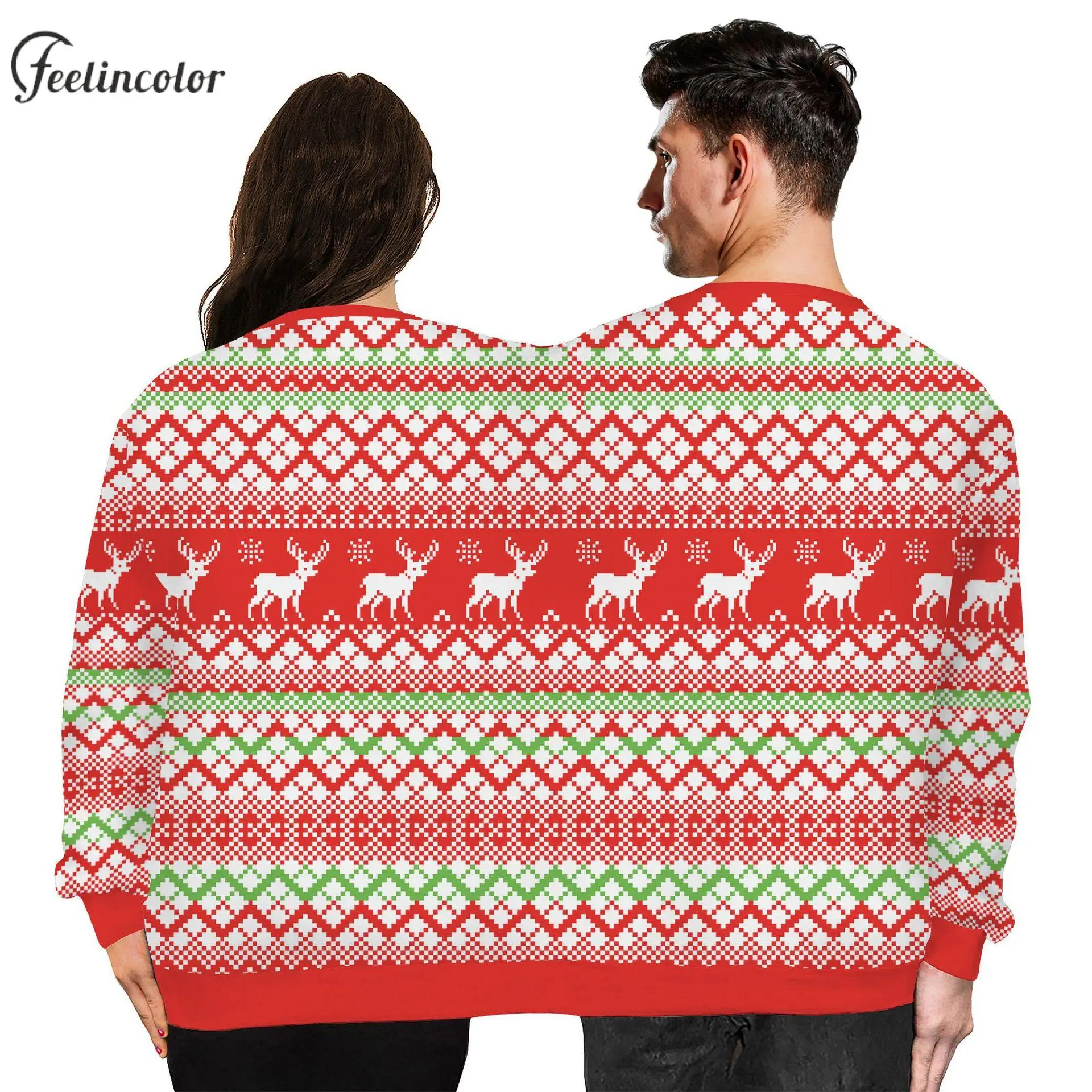 Two Person Christmas Sweatshirt Men and Women 3D Printed Crewneck Pullover Funny Novelty Streetwear Long Sleeve Couple Clothing