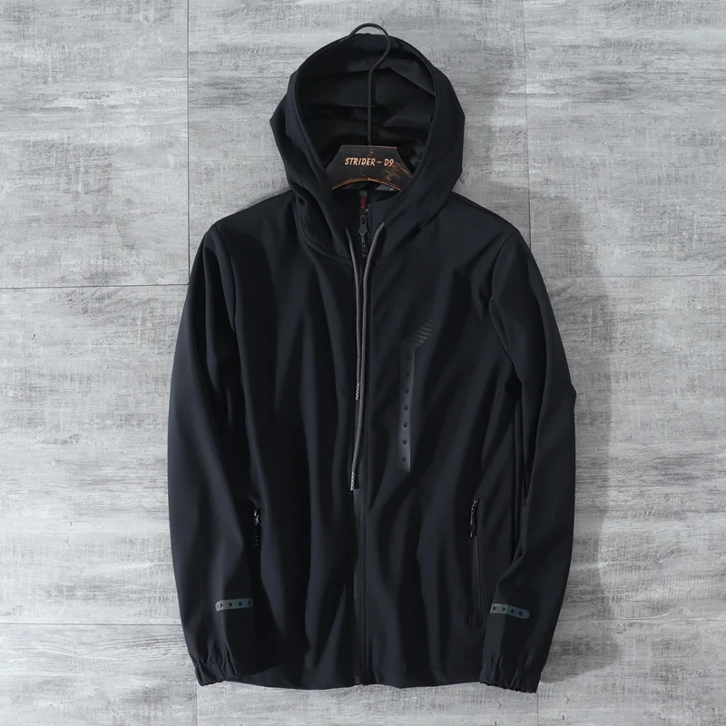 

Bla Tech Sport Jaet Reflective Outdoor Casual Waterproof Men's Hooded Thin Coat Cool Spring Long Sve Stand Fit