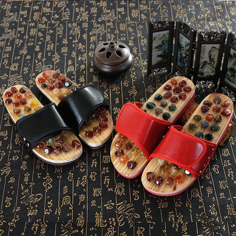 

1 Pair Massage Slippers Black Size 40 Pu Rubber Anti-Slip Sole Foot Health Care Shoes For Plantar Fasciitis Relief Deep