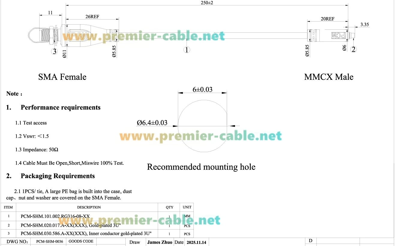 SMA-Buchse auf MMCX-Stecker Schottkabel RG316 50 Ohm HF-Koaxial-Verbindungskabel für WLAN-Antenne, GPS/GNSS, 4G LTE, SDR – Detail 1