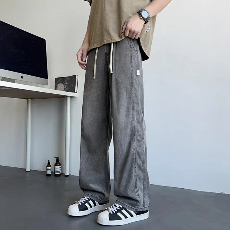 2025 여름 신상 남성 한국판 패션 텐셀 스트레치 리오셀 루즈핏 캐주얼 만능 편안한 단색 청바지