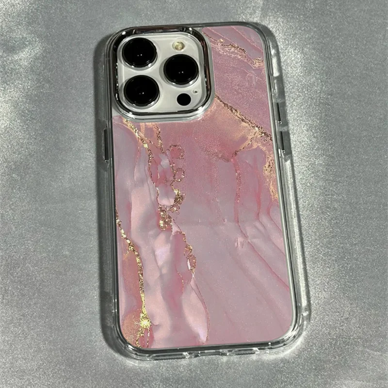 Pink and Gilded Marble Pattern Phone Case for Samsung S26 S25 S24 S23 S22 S21 S20 Note20 Ultra Plus A73 A55 5G Silicone Cover