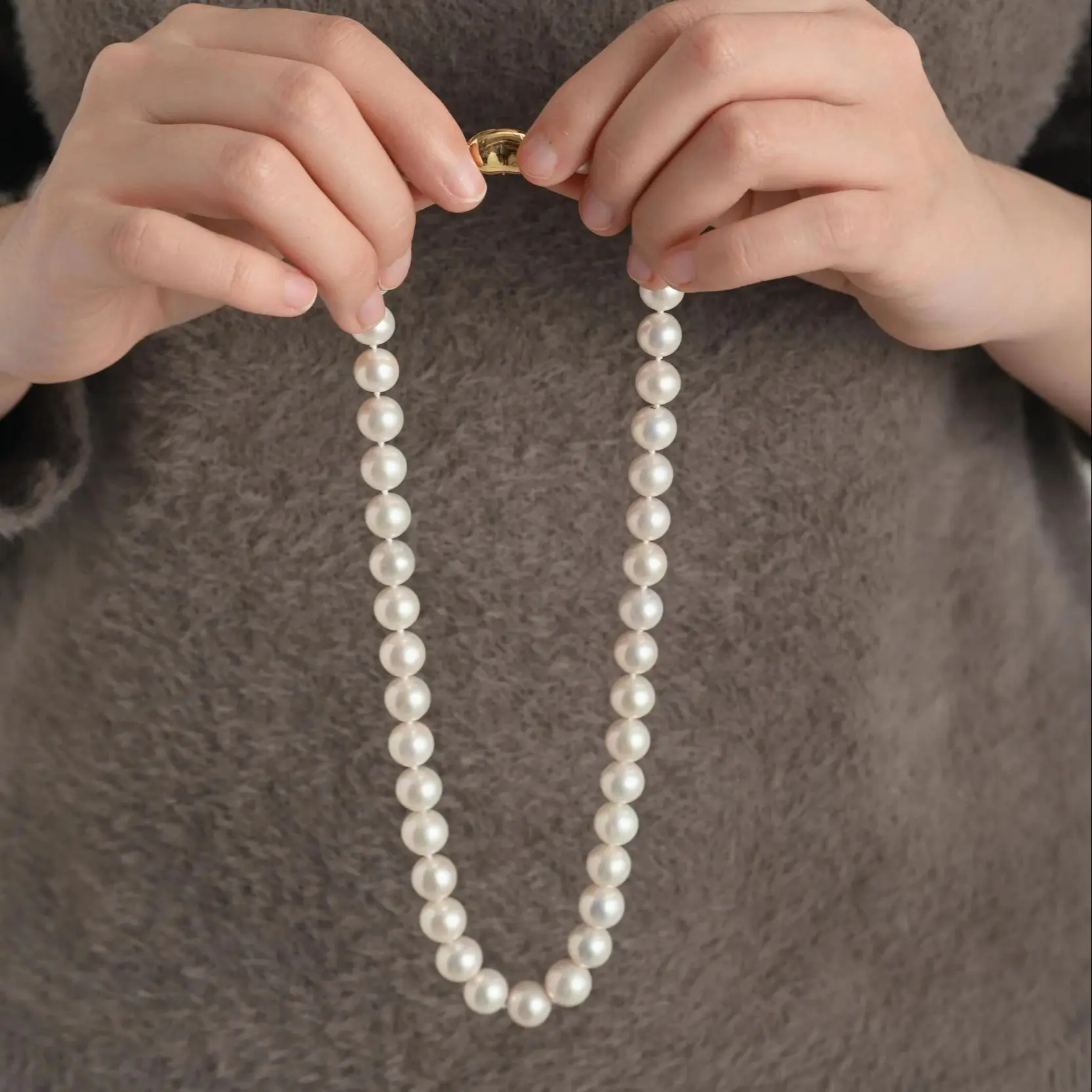 White Dew Cream Sai Ao White Grade Edison White Pearl Full Chain Necklace 10-12mm S925 silver