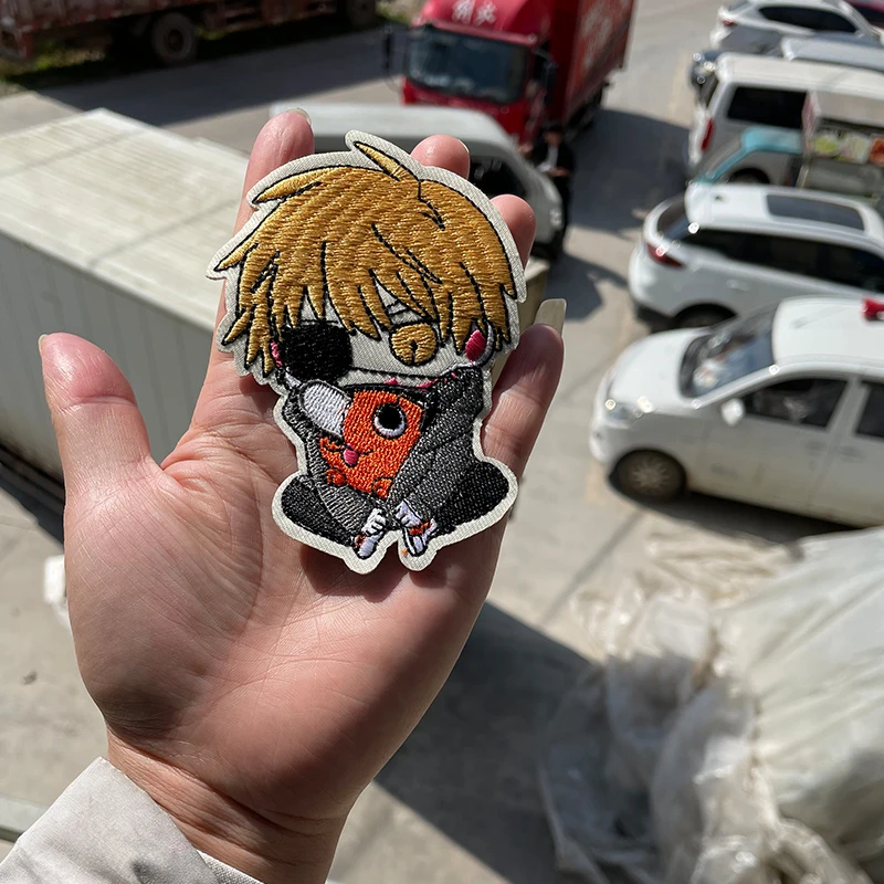 1PCS popular anime Chainsaw Man Figure Embroidery Patch Iron On clothes bag DIY decorative badge hot melt adhesive paste