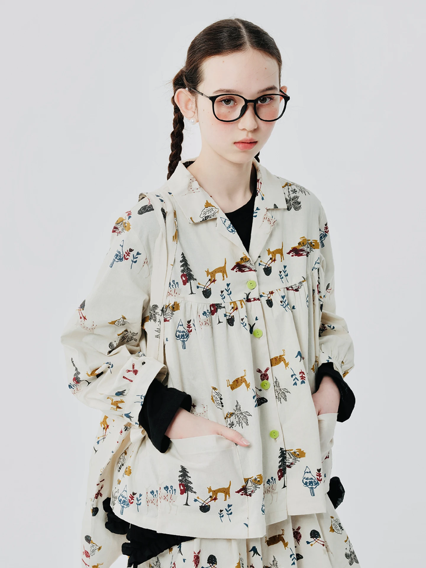 imakokoni 2025 Autumn New Arrival Pure Cotton Deer Forest-Style Long-Sleeve Shirt Coat Cardigan for Women 244523 - Image 5