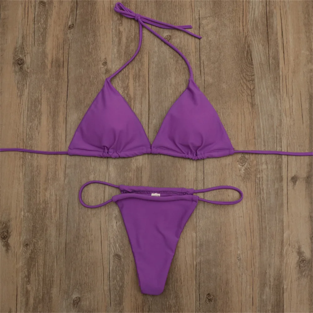 

triangle string Bikini purple bikinis set Backless Swimsuit Vacation Swimwear Women Beach Outfit Tanga swim Bathing Suit biquini