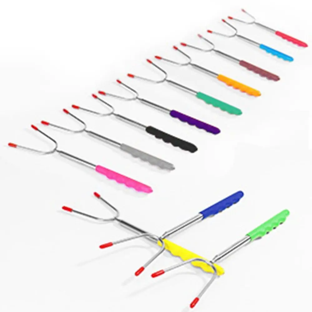 شوكة شواء تلسكوبية أعواد تحميص من المارشميلو من الفولاذ المقاوم للصدأ قابلة للتمديد أسياخ هوت دوج أدوات الشواء #2