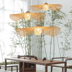 Vintage Rattan kolye işıkları japon kolye işık yemek odası restoran için Hanglamp E27 süspansiyon armatür