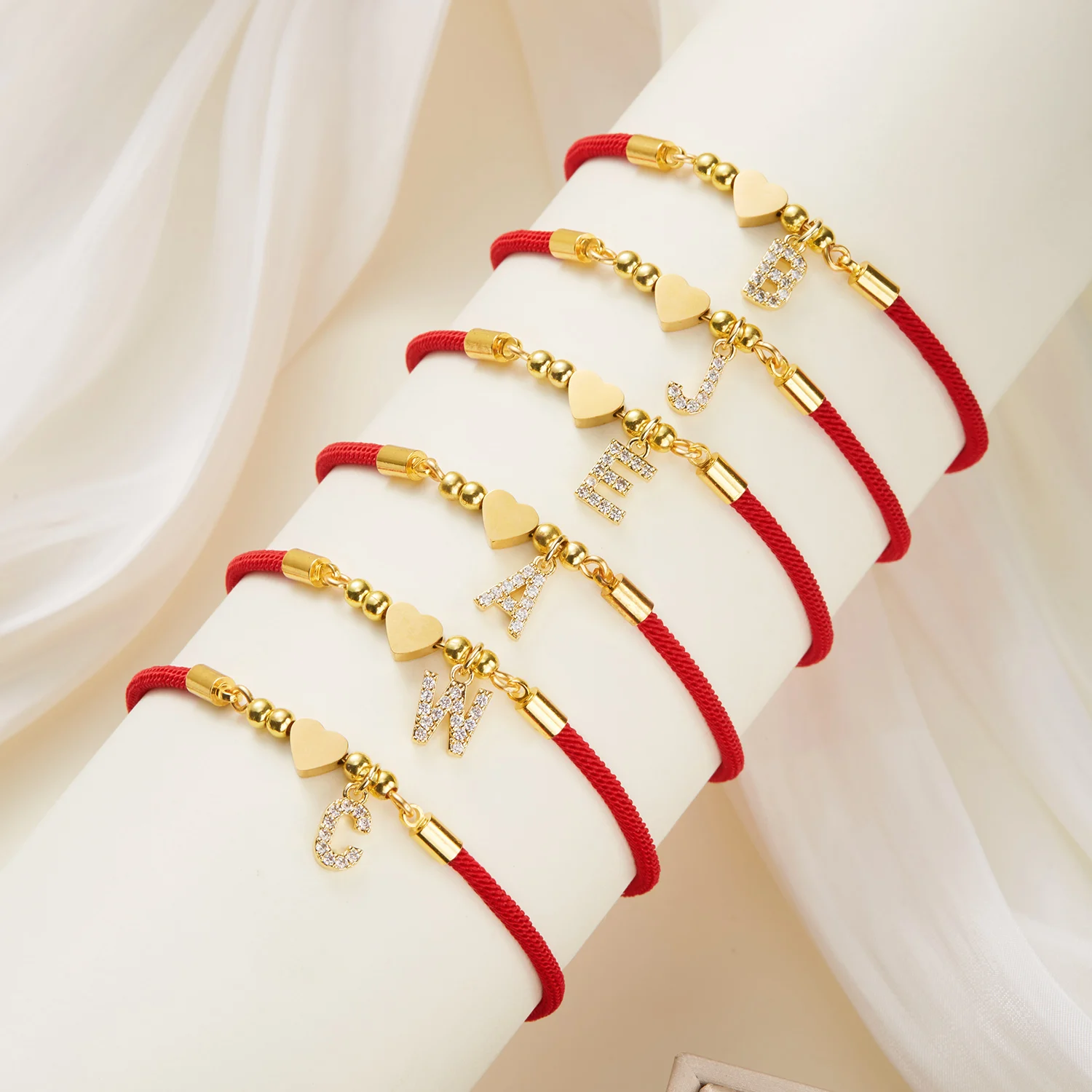 Stainless Steel A-Z Initial Letter Bracelet For Women Men Light Luxury Heart Pendant Red Luck Rope Bracelet Couple Jewelry Gift